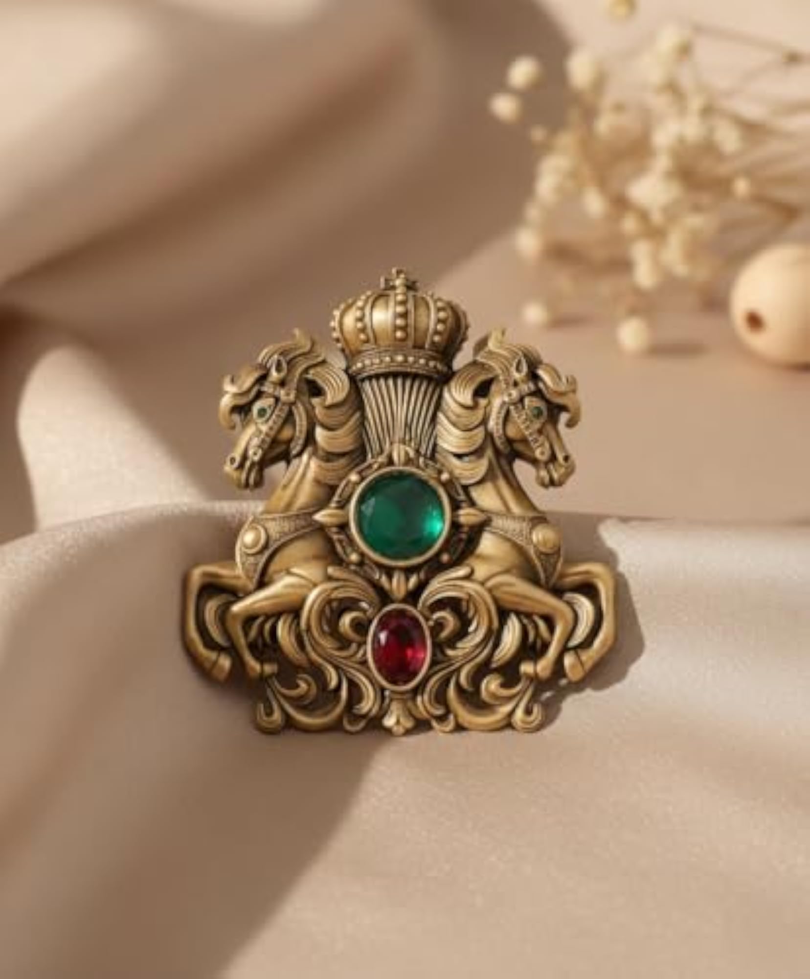 Men's Imperial Ashwa Gem Brooch, Antique Gold Design